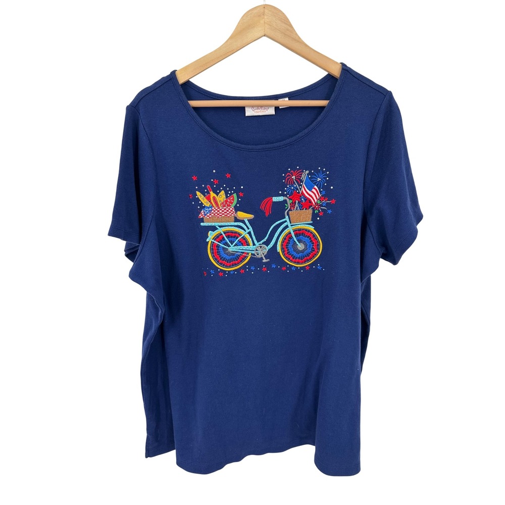 Quacker Factory T Shirt Womens 2X Grandma Granny Mature Embroidered Holiday 4th